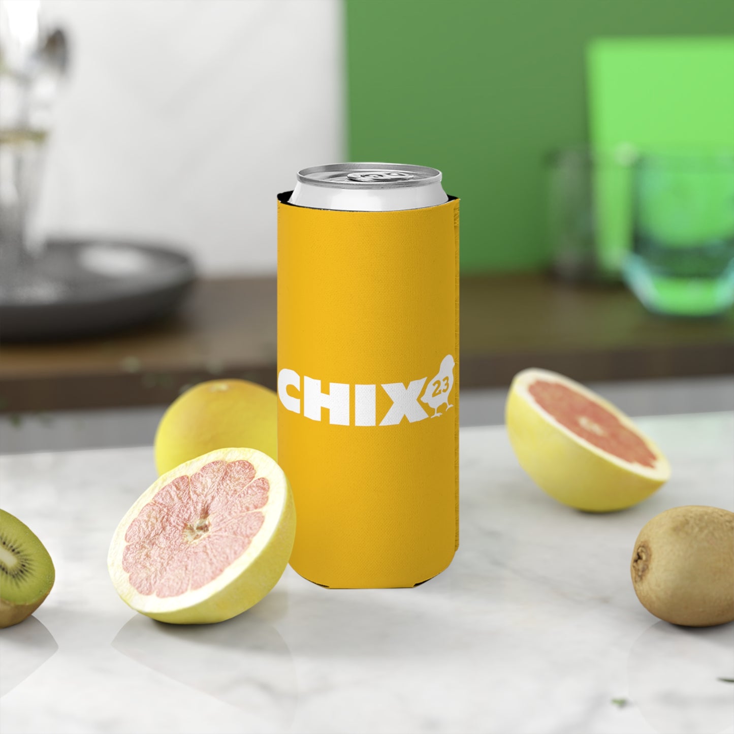 Slim Can Cooler - white on yellow
