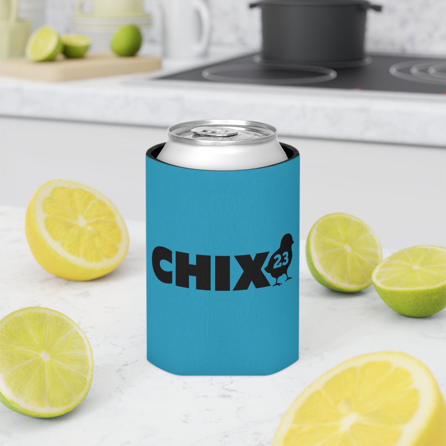 Regular Can Cooler - black on turquoise