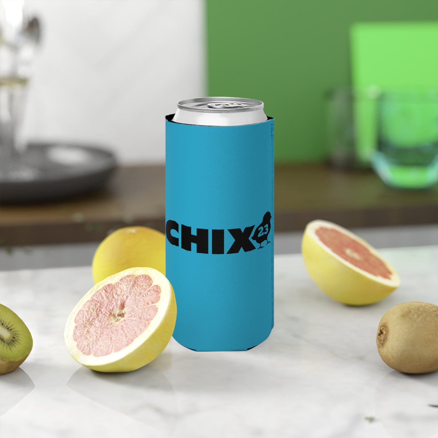 Slim Can Cooler - black on turquoise