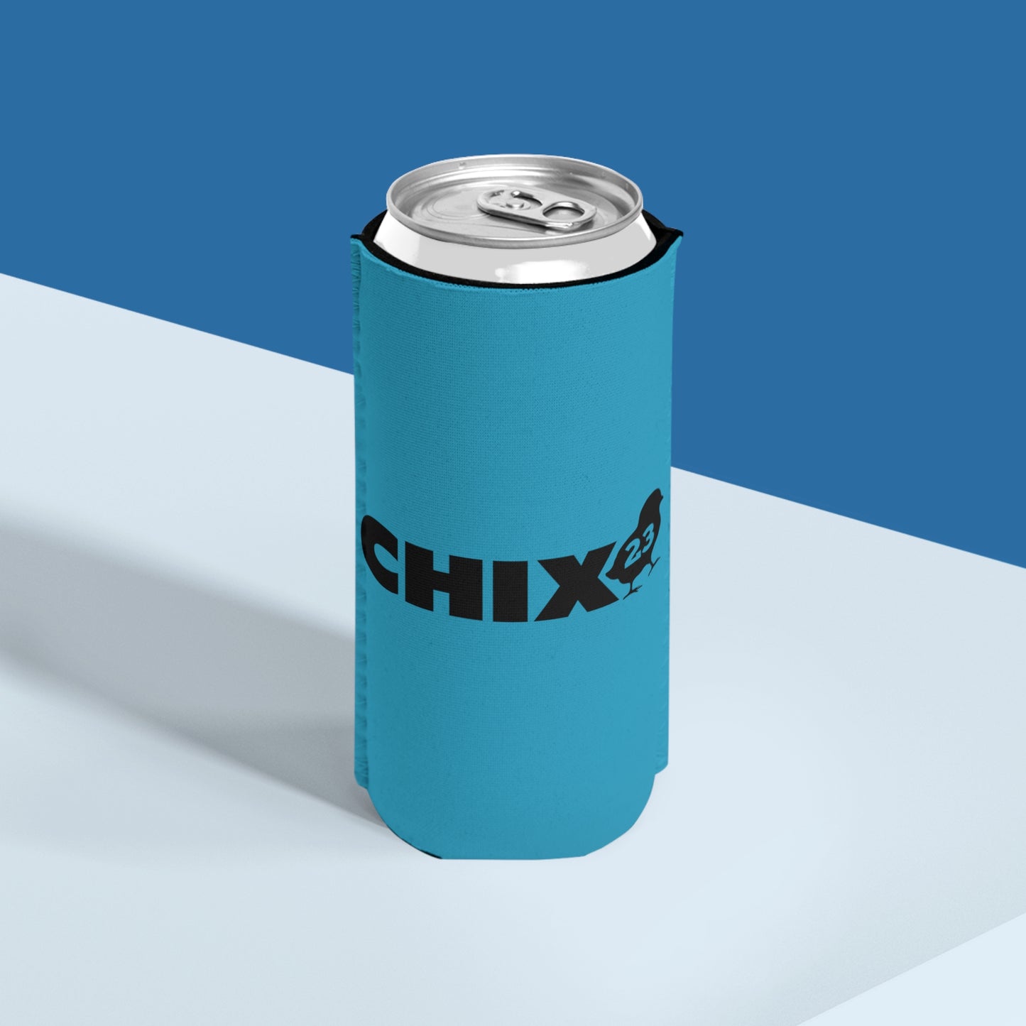 Slim Can Cooler - black on turquoise