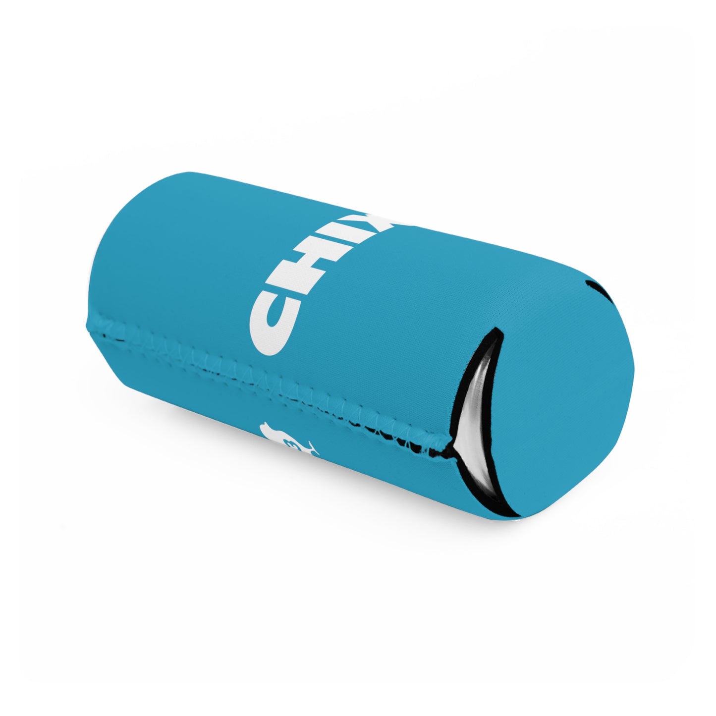 Slim Can Cooler - white on turquoise