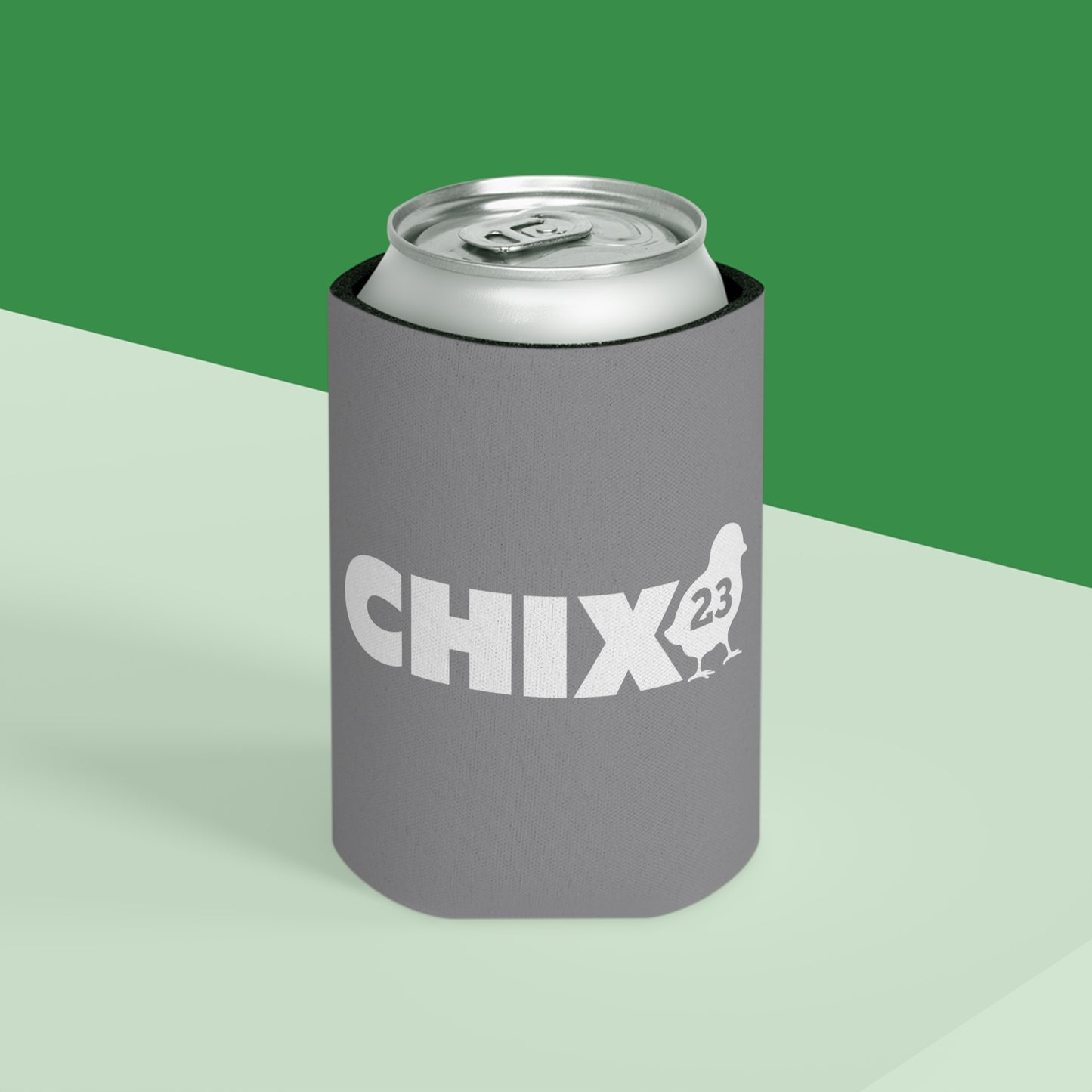 Regular Can Cooler - white on gray