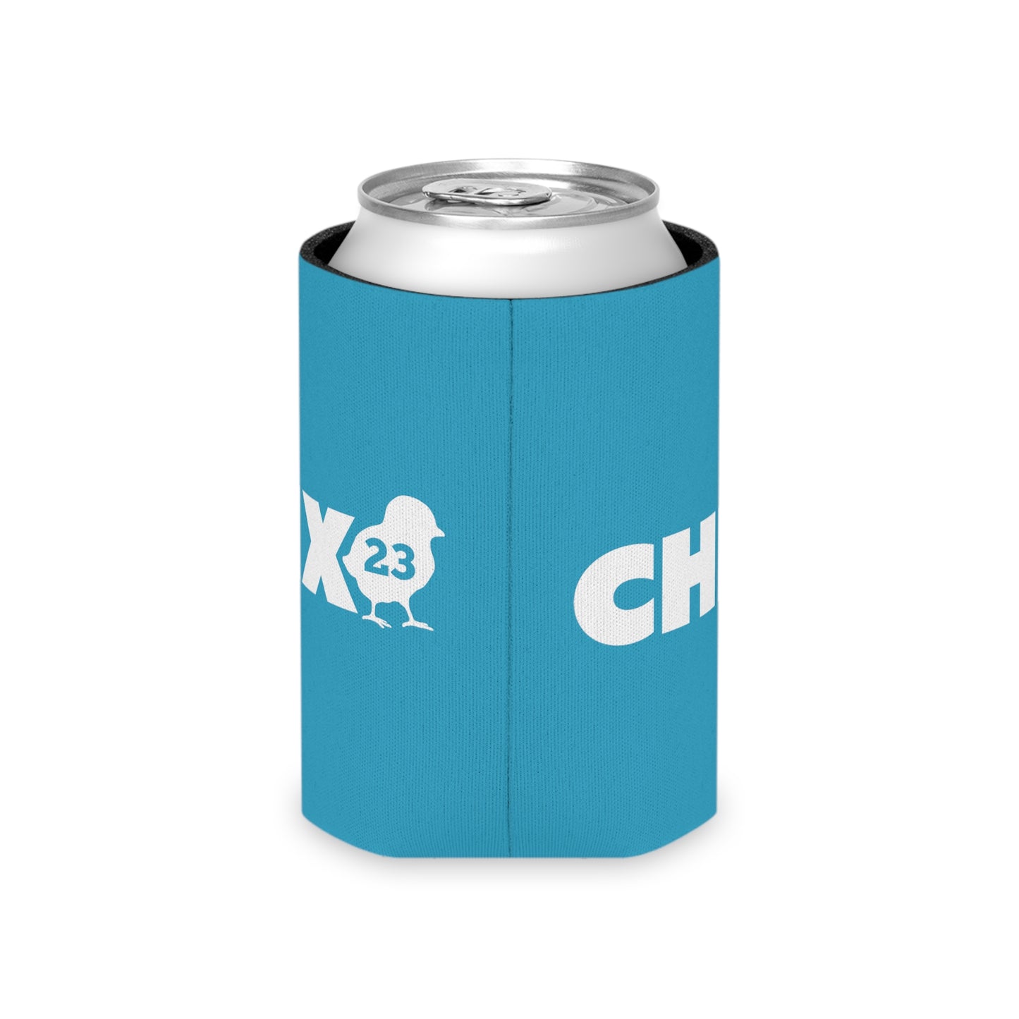 Regular Can Cooler - white on turquoise