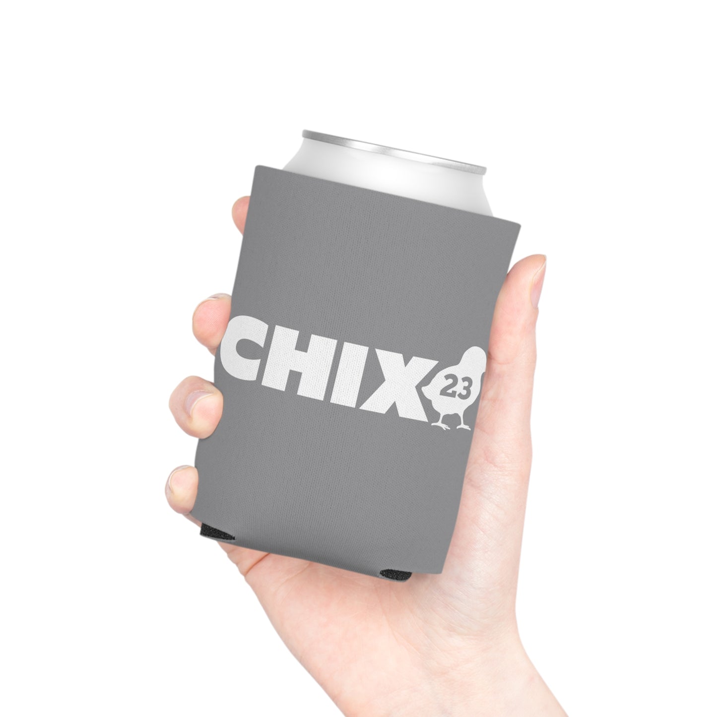 Regular Can Cooler - white on gray