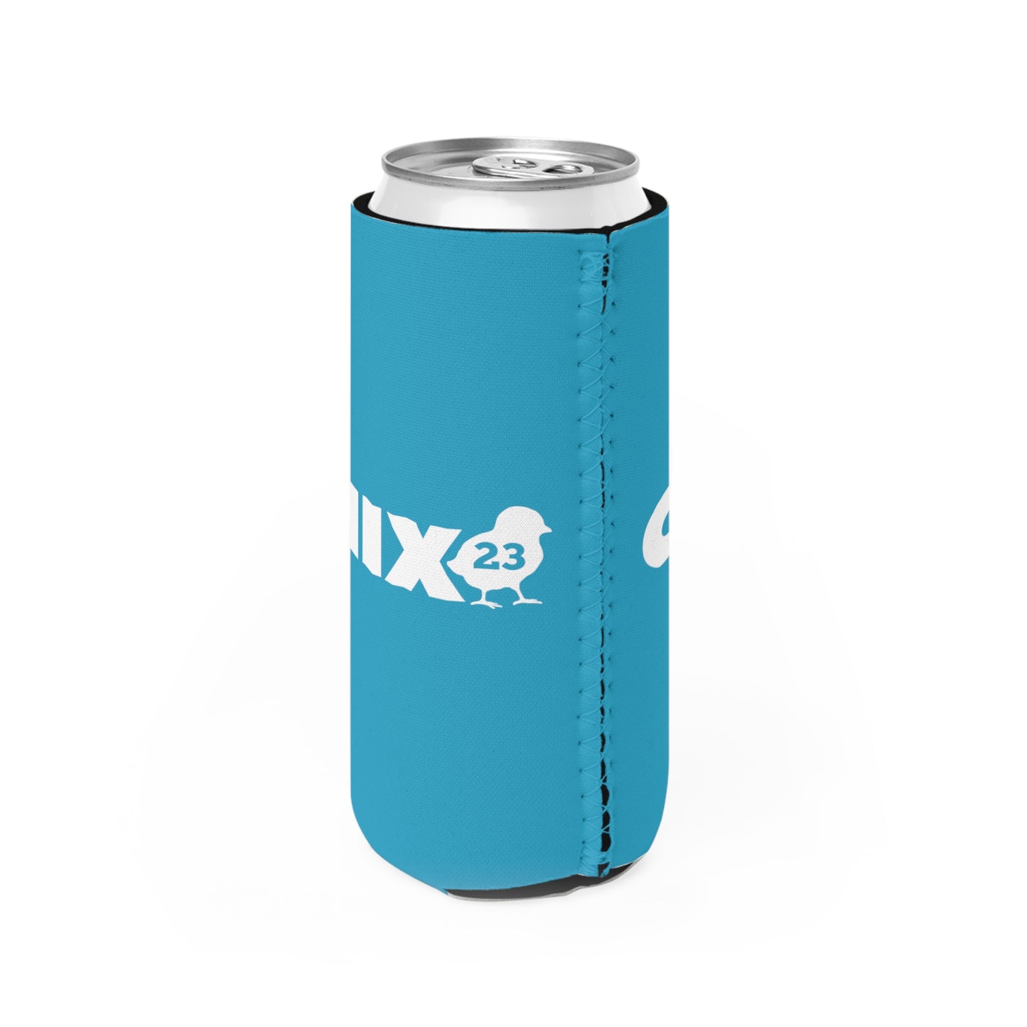 Slim Can Cooler - white on turquoise