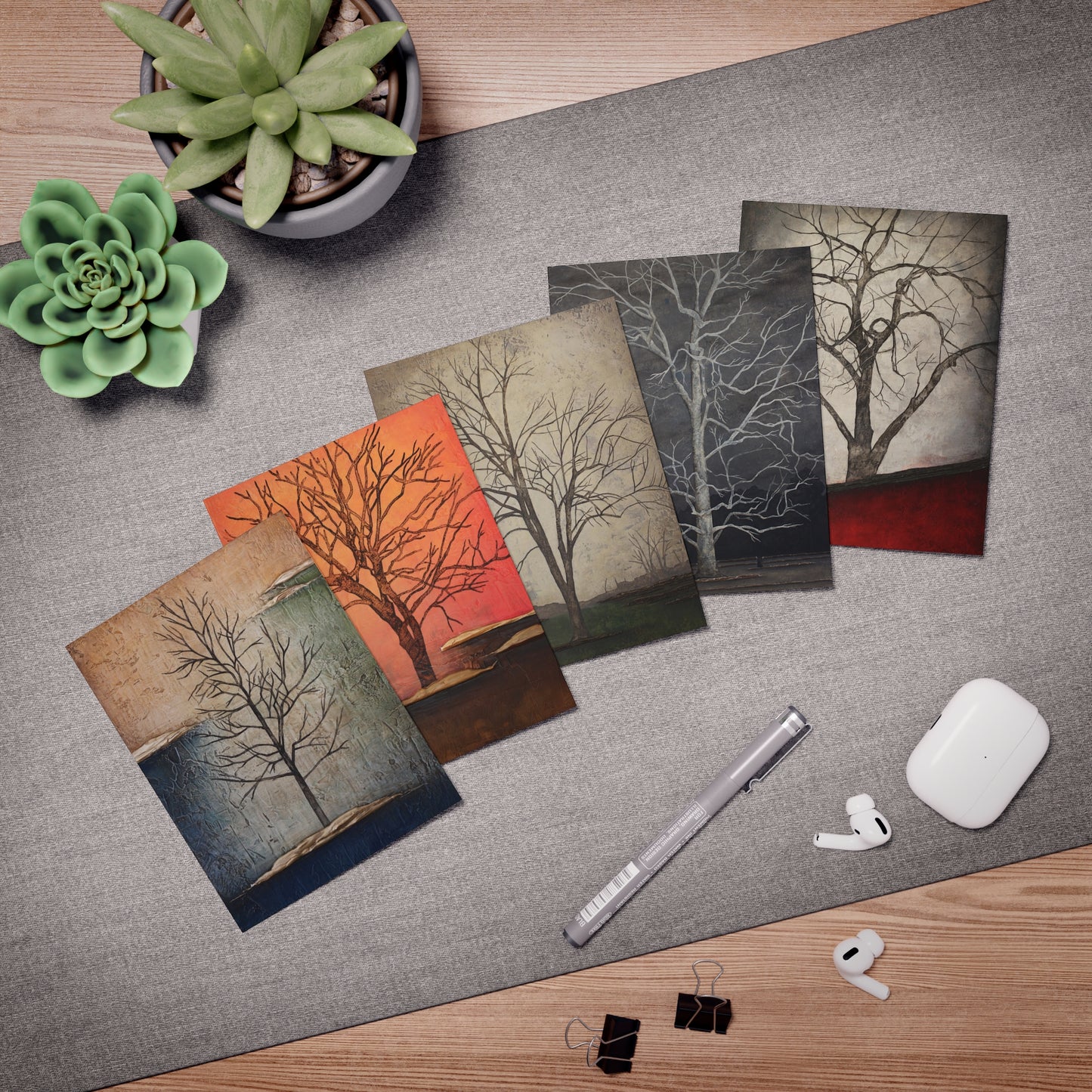 Vertical Tree Paintings - Greeting Cards (5-Pack)