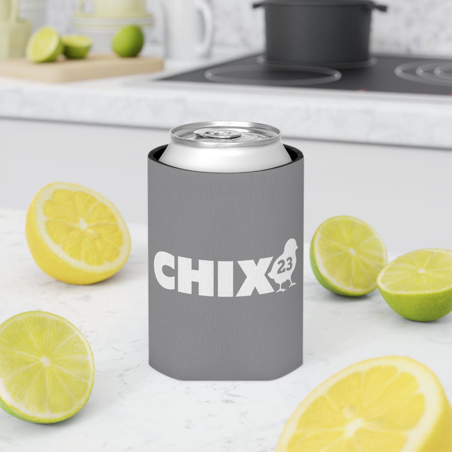 Regular Can Cooler - white on gray