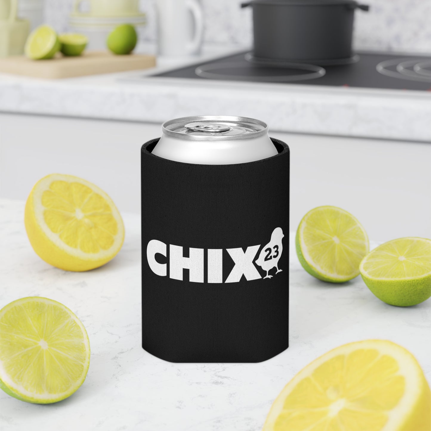 Regular Can Cooler - white on black