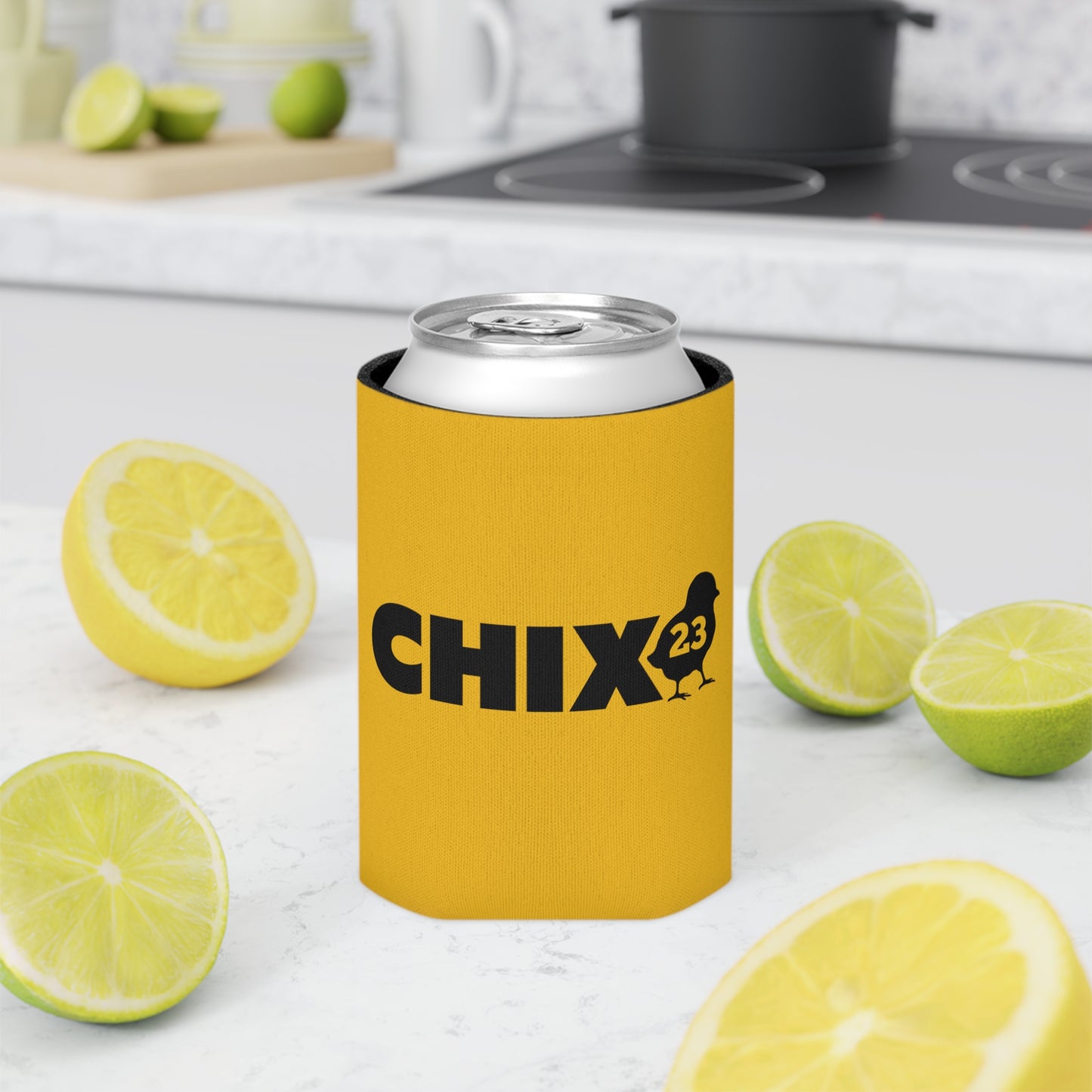 Regular Can Cooler - black on yellow
