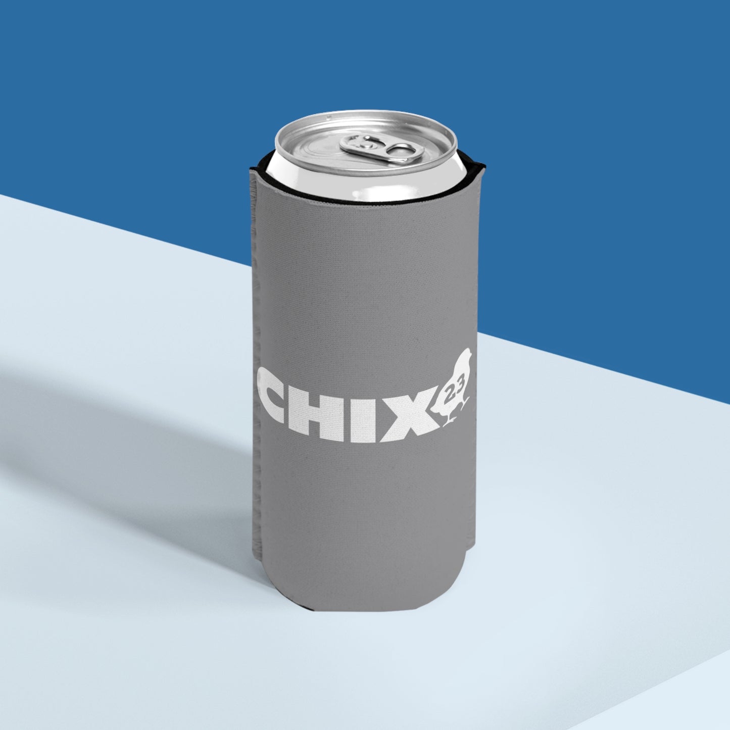 Slim Can Cooler - white on gray