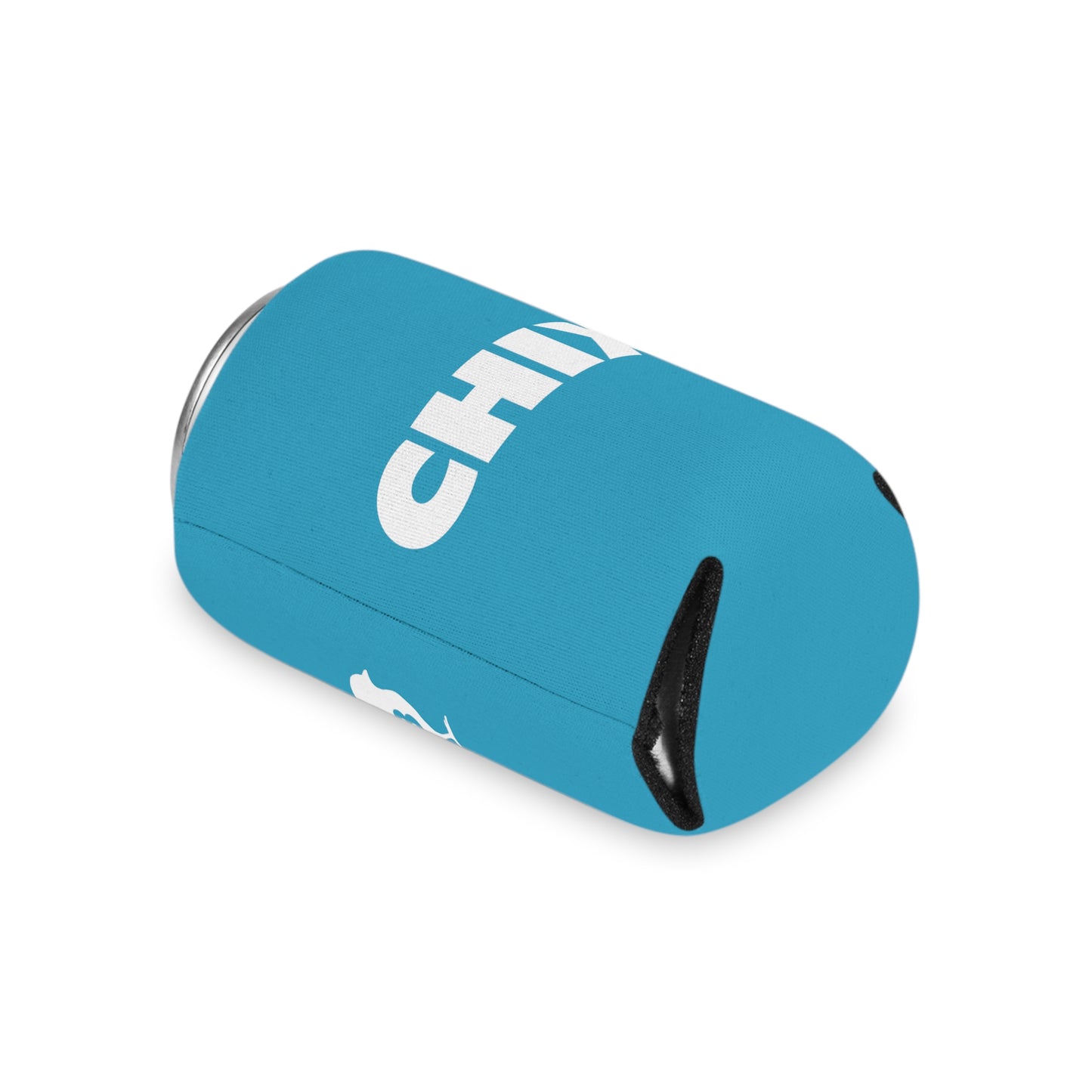 Regular Can Cooler - white on turquoise