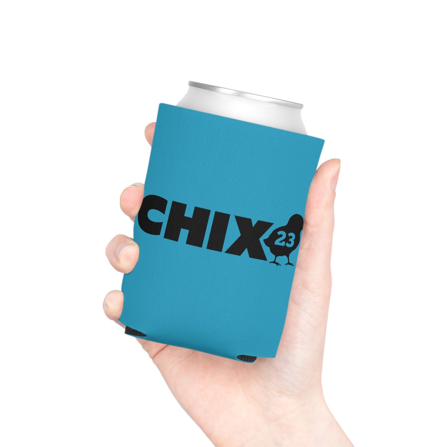 Regular Can Cooler - black on turquoise