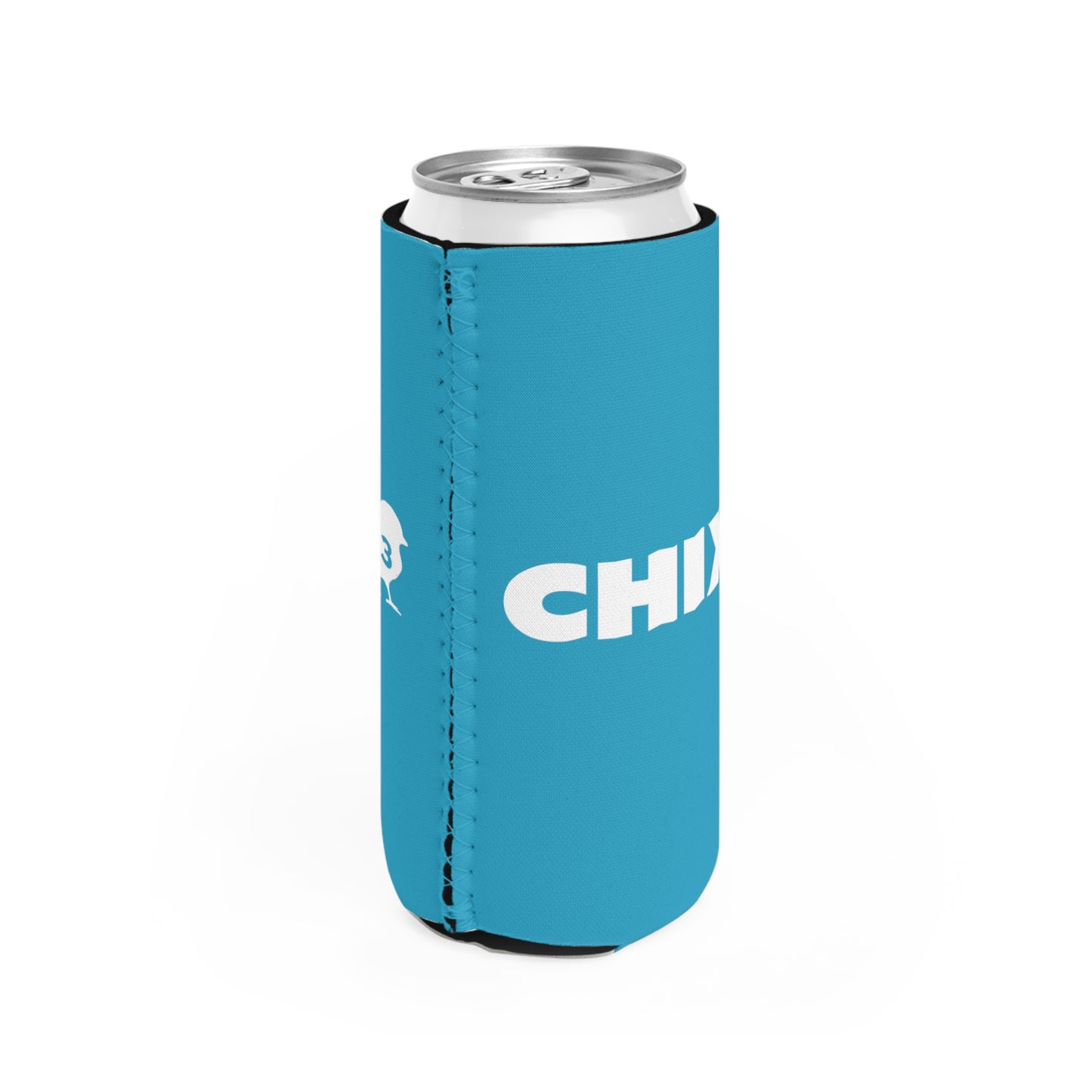 Slim Can Cooler - white on turquoise