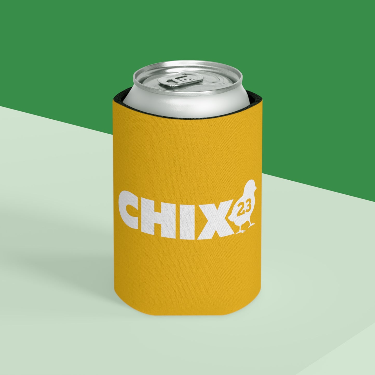 Regular Can Cooler - white on yellow