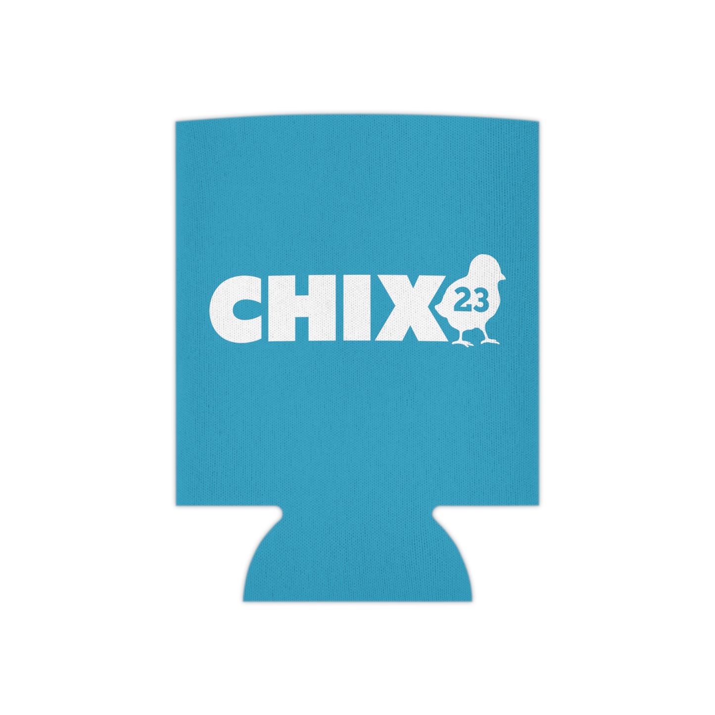 Regular Can Cooler - white on turquoise