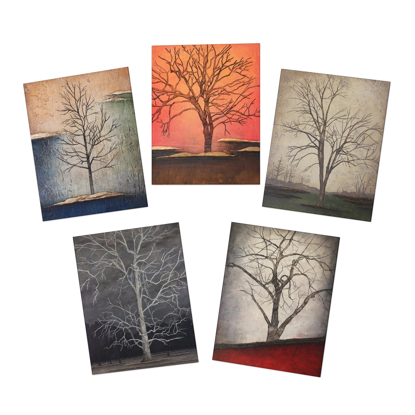 Vertical Tree Paintings - Greeting Cards (5-Pack)