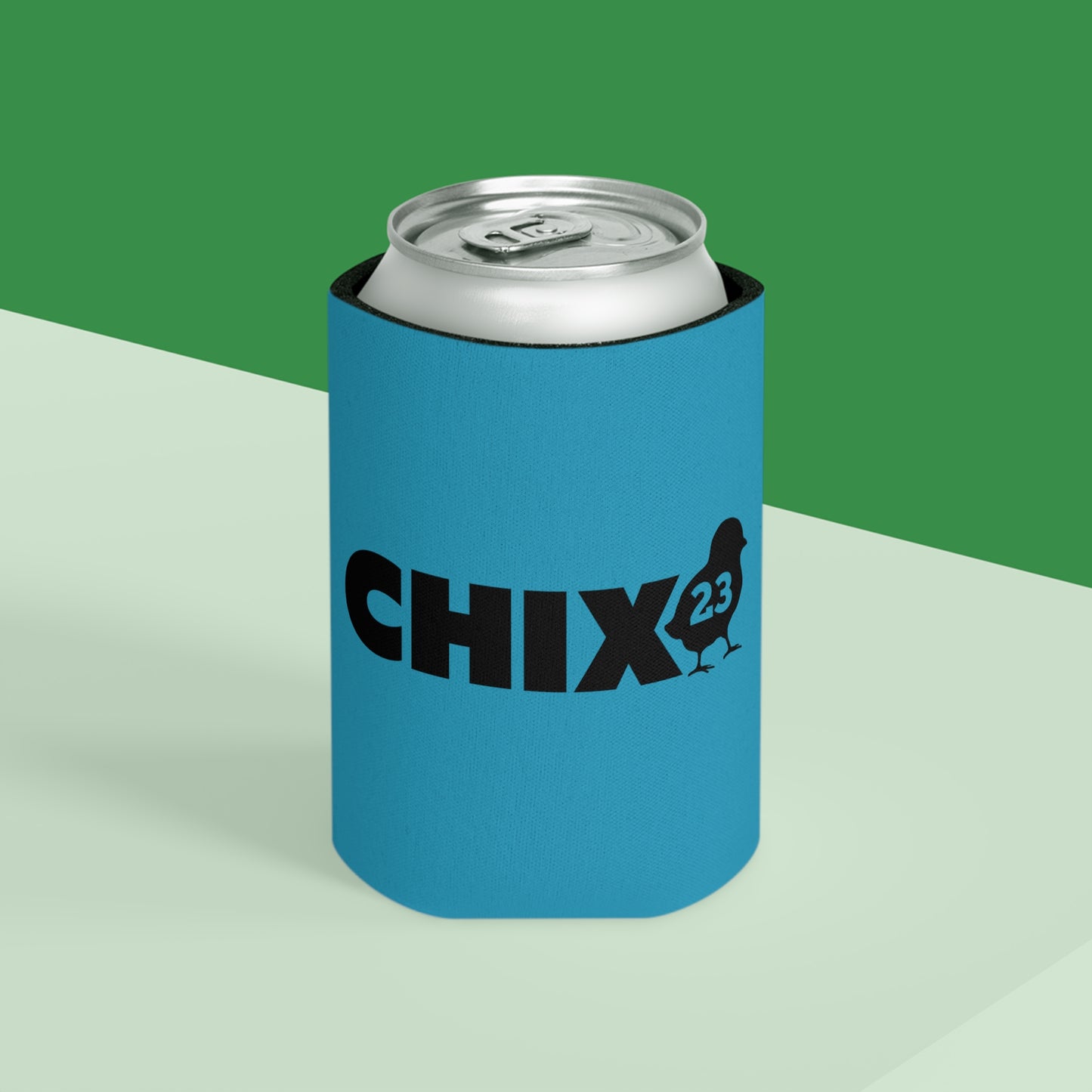 Regular Can Cooler - black on turquoise