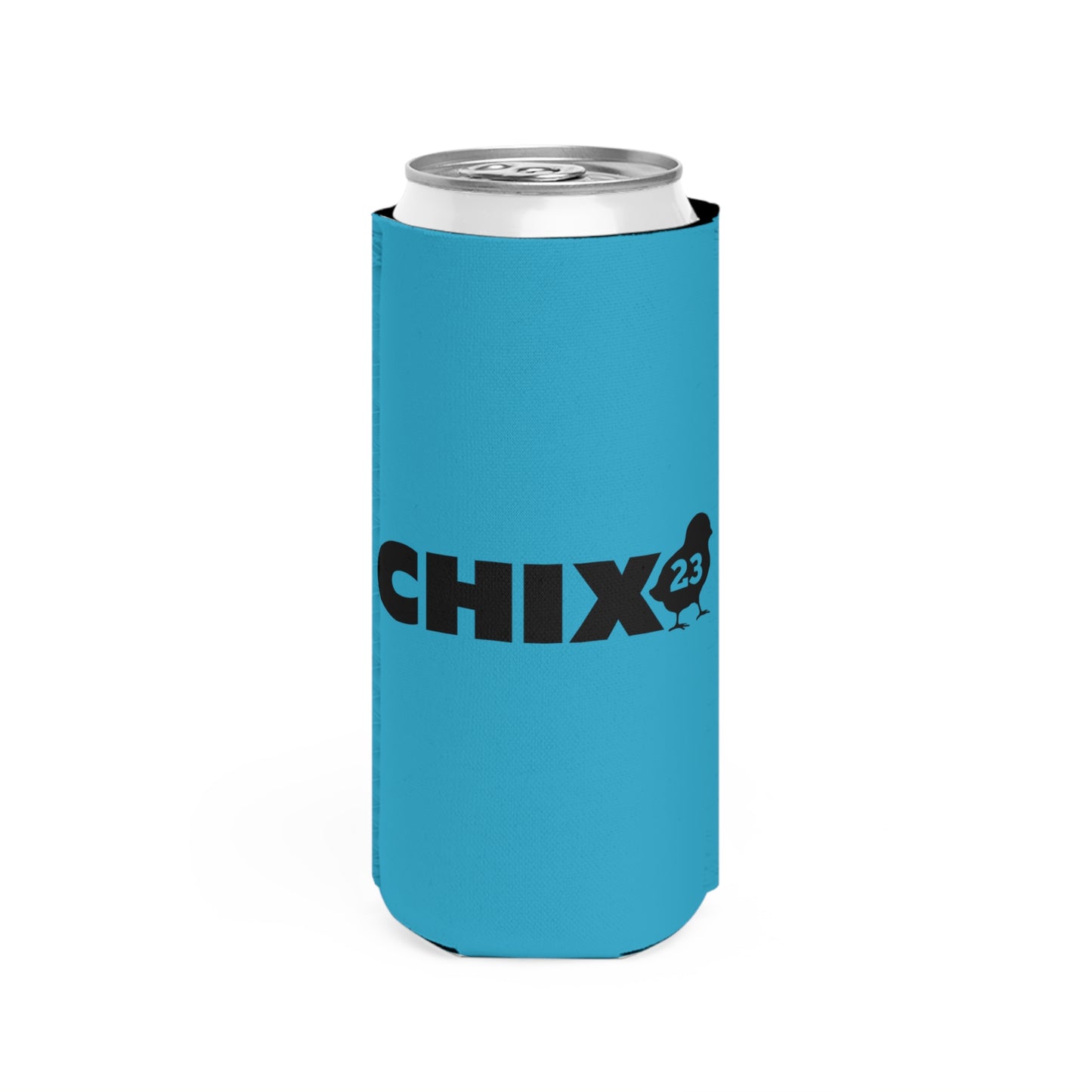 Slim Can Cooler - black on turquoise