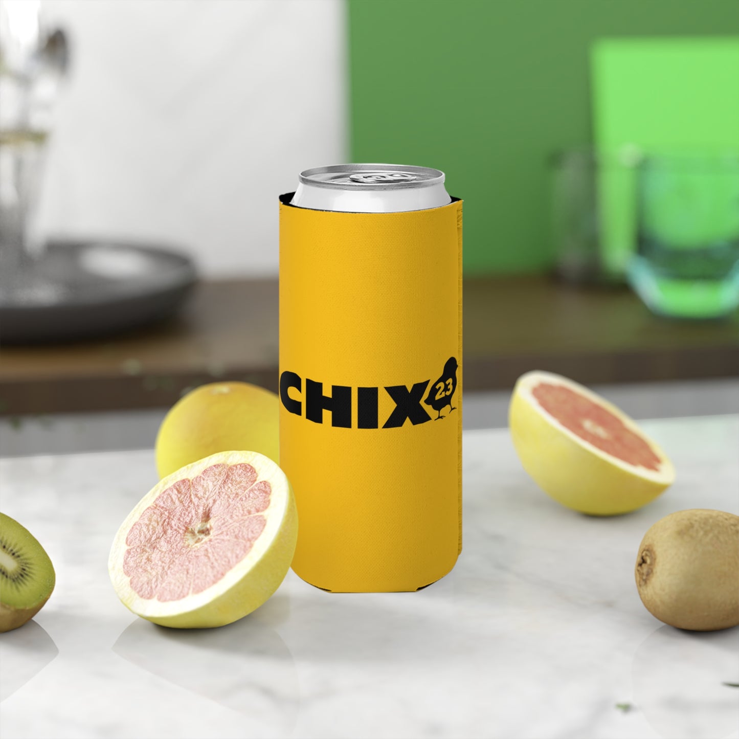 Slim Can Cooler - black on yellow