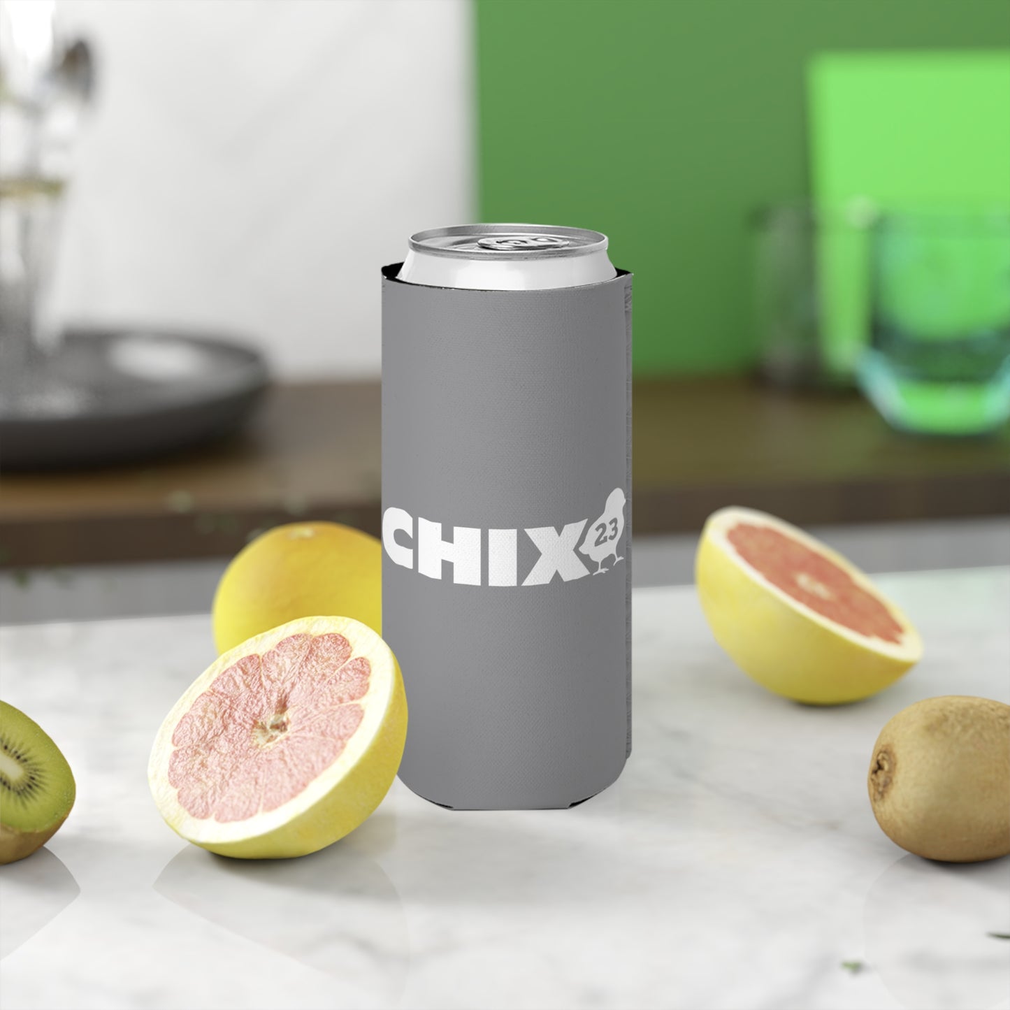 Slim Can Cooler - white on gray