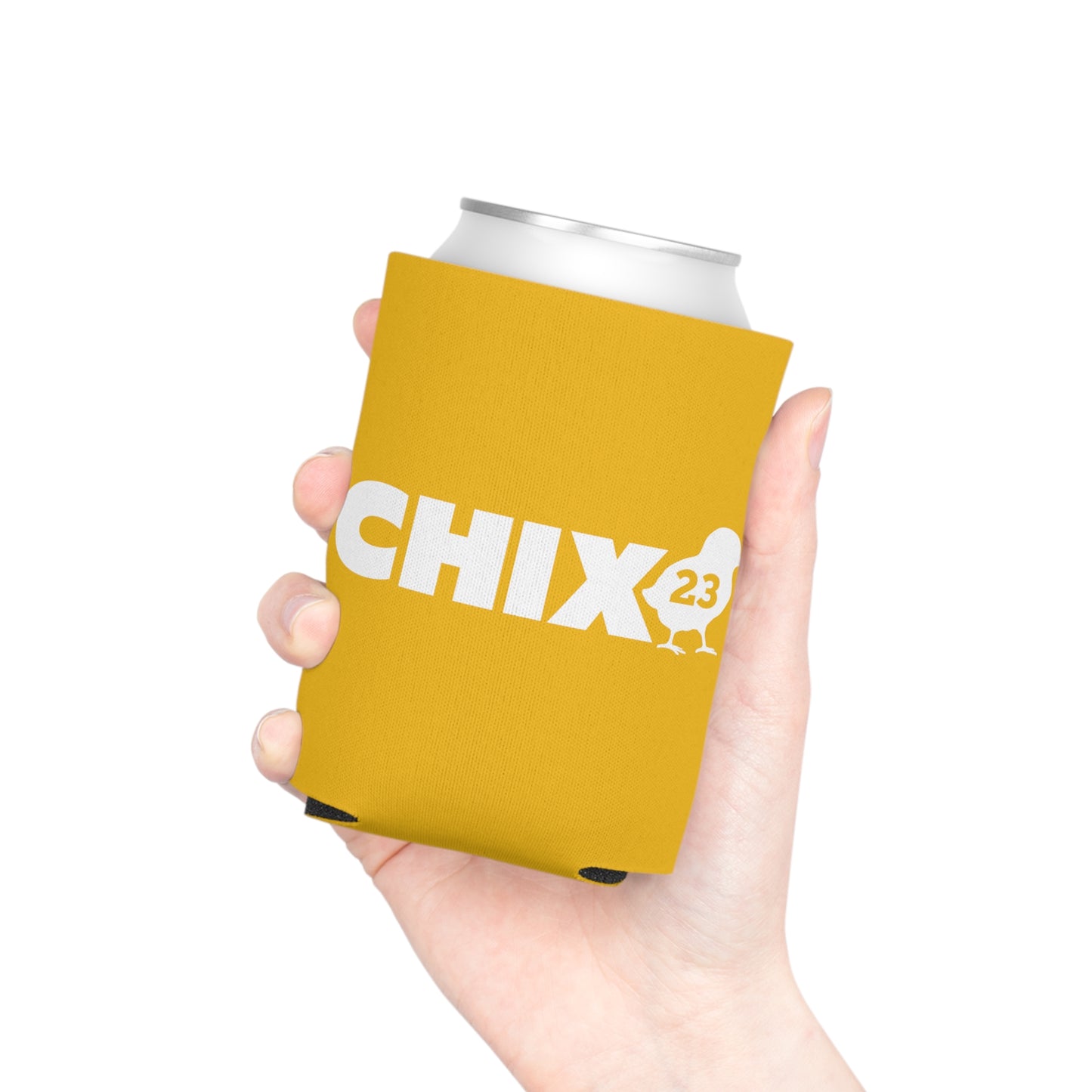 Regular Can Cooler - white on yellow