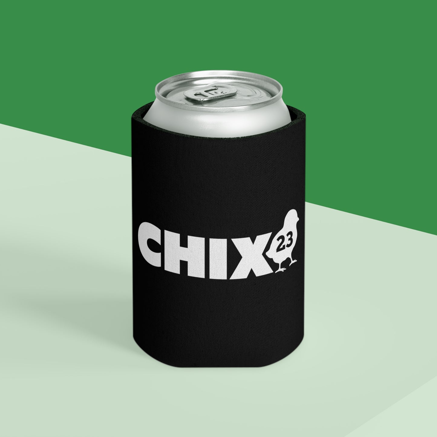 Regular Can Cooler - white on black