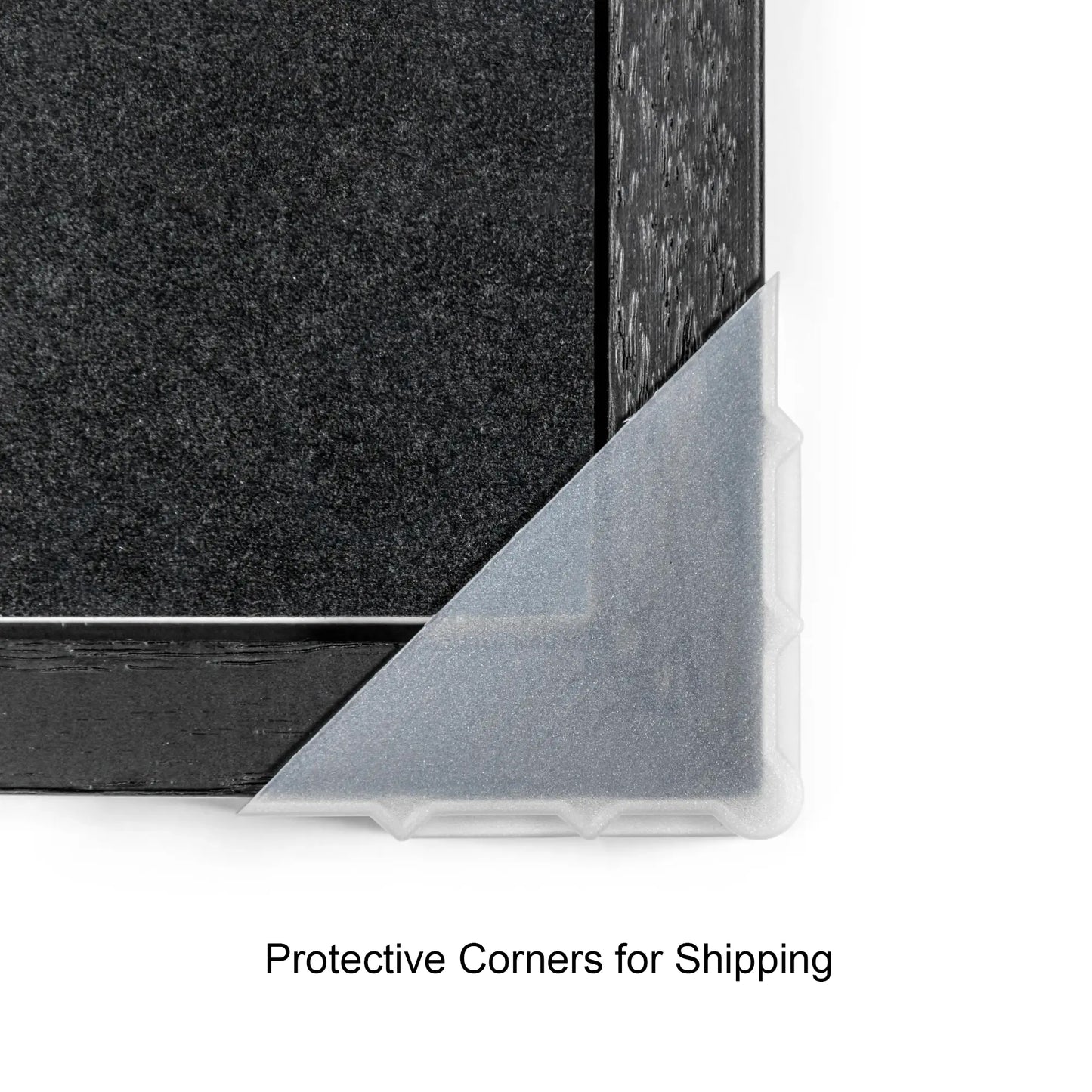 Protective corner of a framed item with text 'Protective Corners for Shipping' on a white background