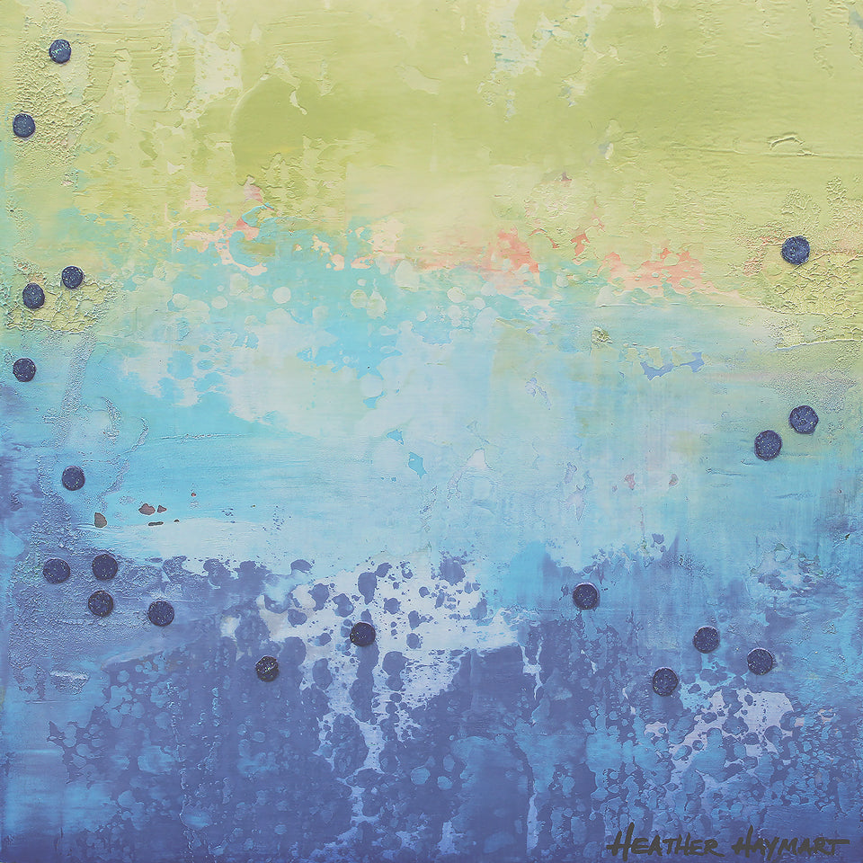 A Touch of Rain - blue, turquoise and blue painting with sparkles