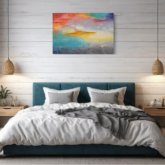 "As Spring Stakes its claim" on the wall over a bed