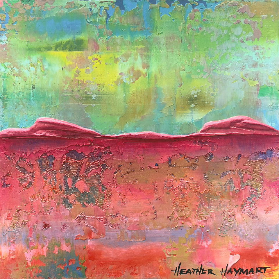 Super colorful abstract painting with tons of texture. Artwork with a pop of color.