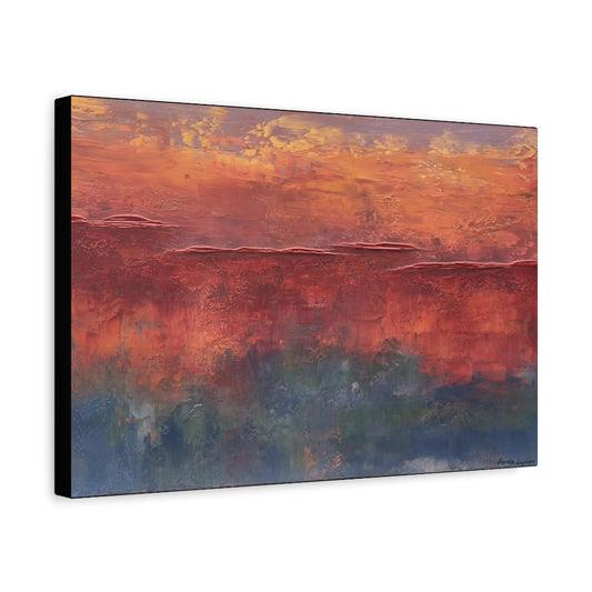 Abstract painting with warm and cool colors on a white background