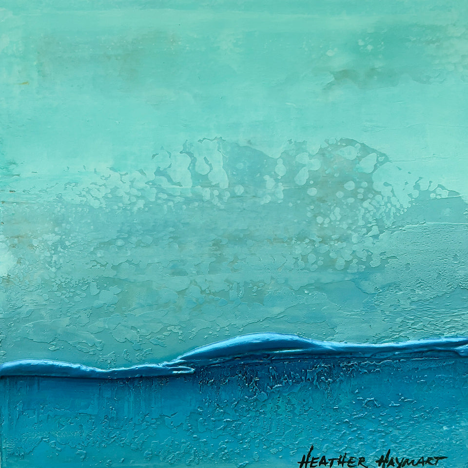A charming little blue painting with thick texture. Great wall art with a cool color scheme.