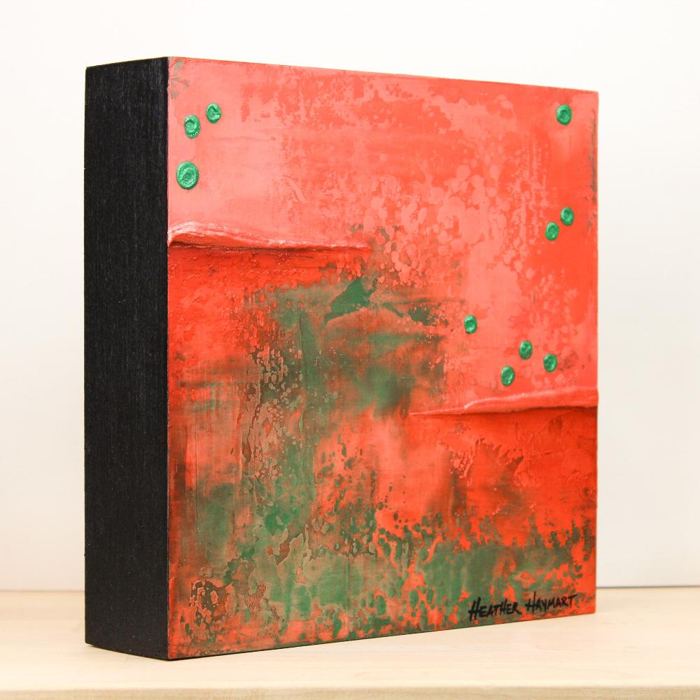 side view of red and green small original painting