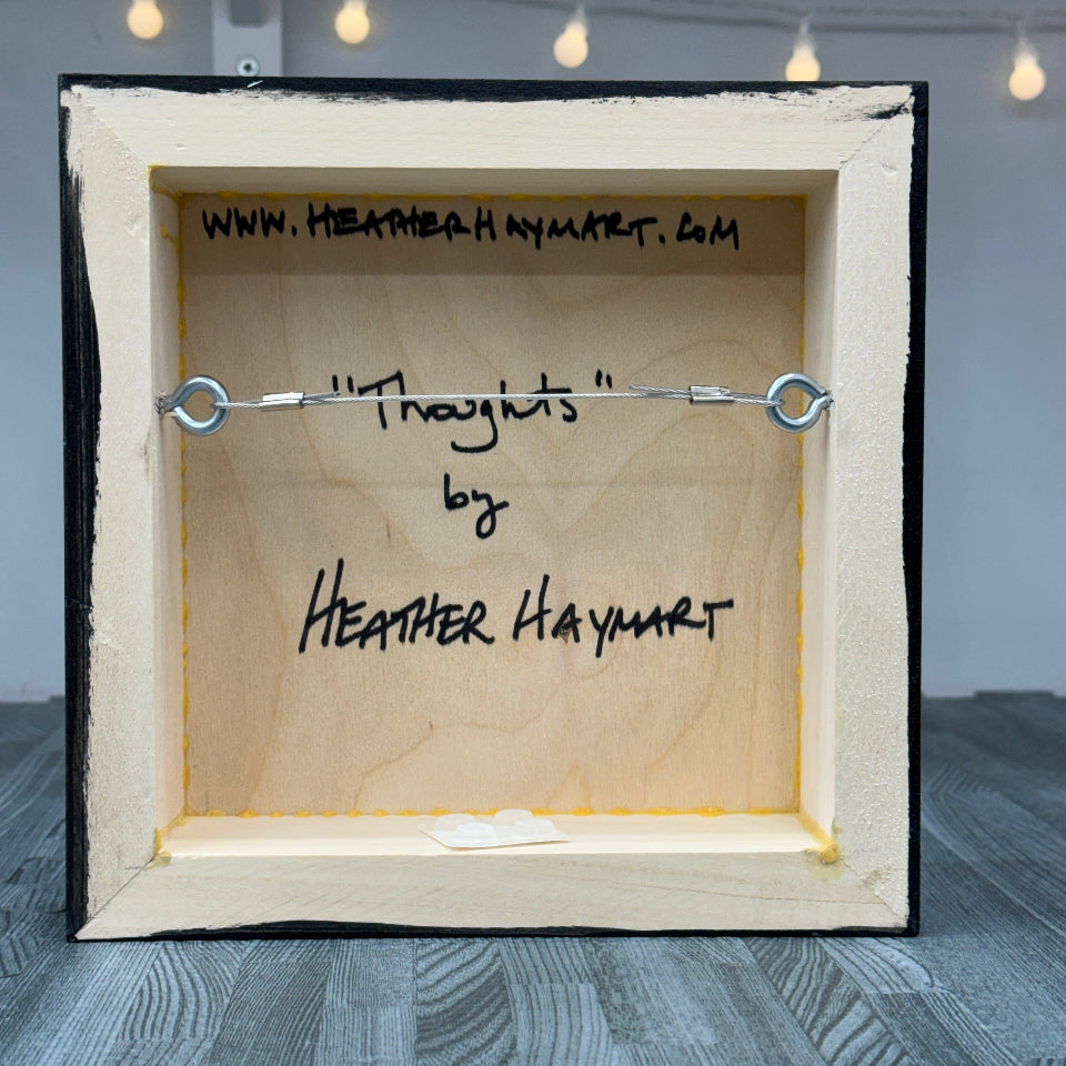 Back side of Thoughts, wired and ready to hang, art by Heather Haymart.