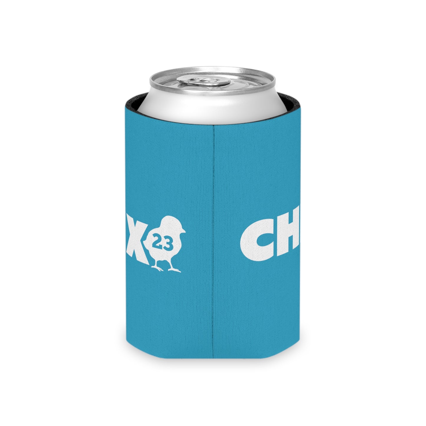 Regular Can Cooler - white on turquoise