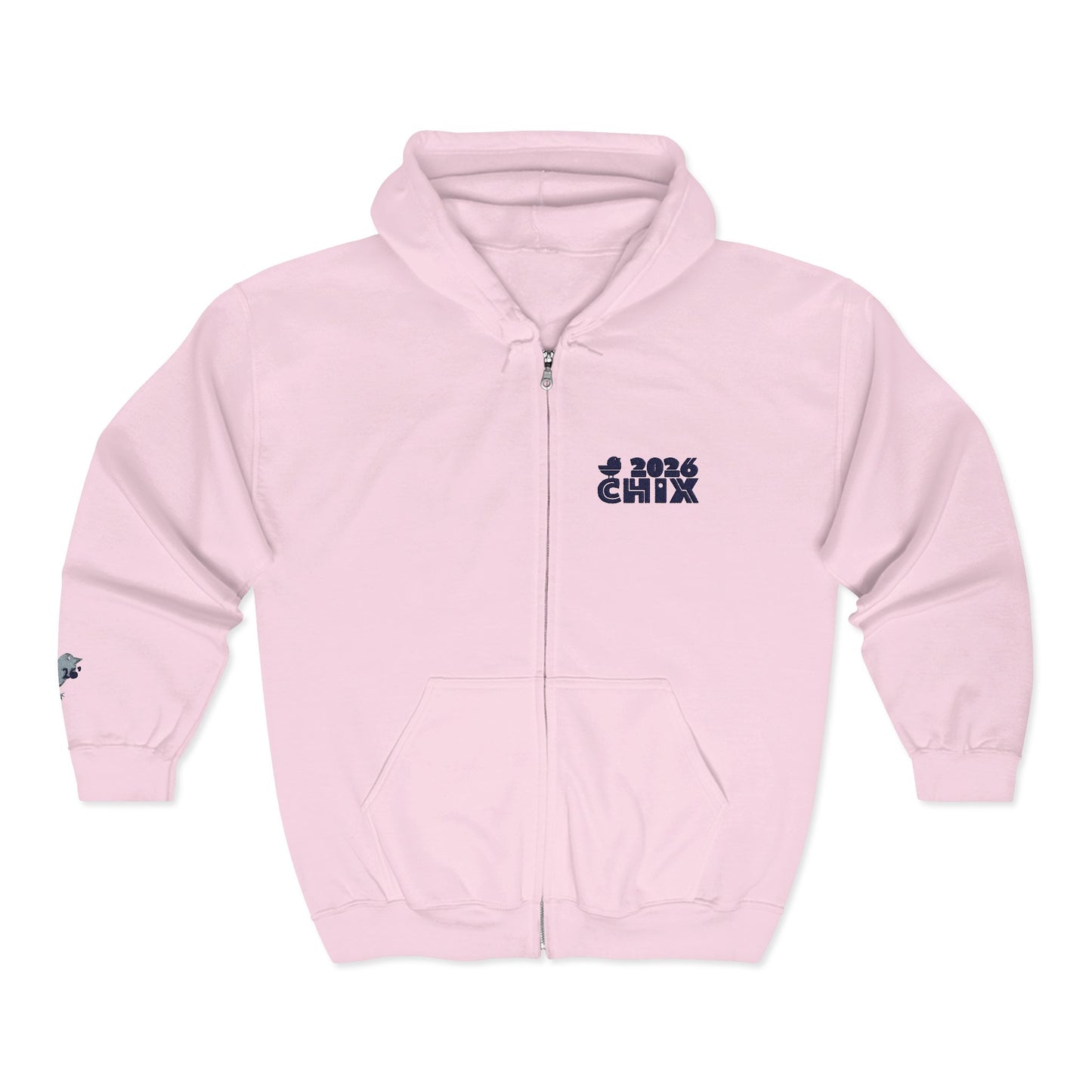 Chix 2026 Full-Zip Hoodie — embroidered dark logos on chest and wrist