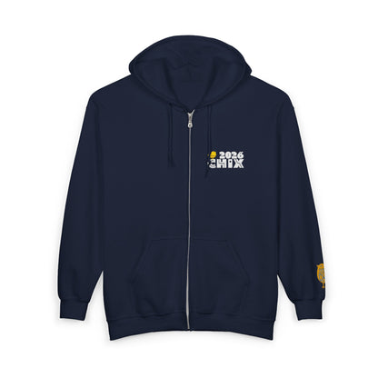 Chix 2026 Full-Zip Hoodie (fixed) — embroidered light logos on chest and wrist
