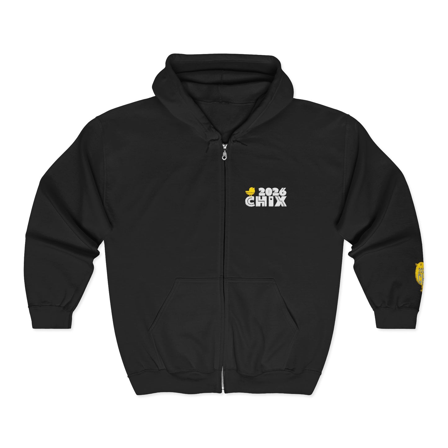 Chix 2026 Full-Zip Hoodie — embroidered light logos on chest and wrist