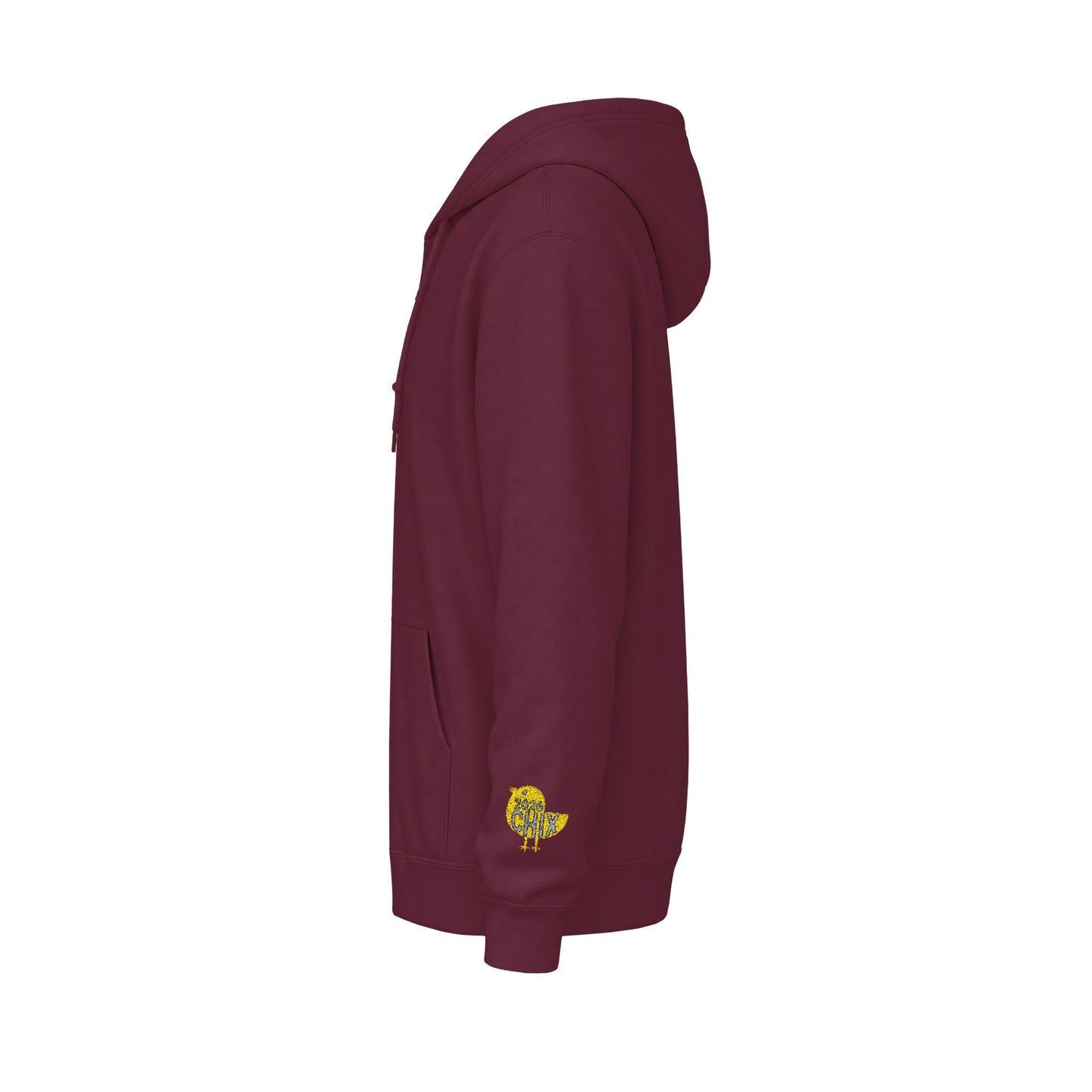 Chix 2026 Full-Zip Hoodie (fixed) — embroidered light logos on chest and wrist