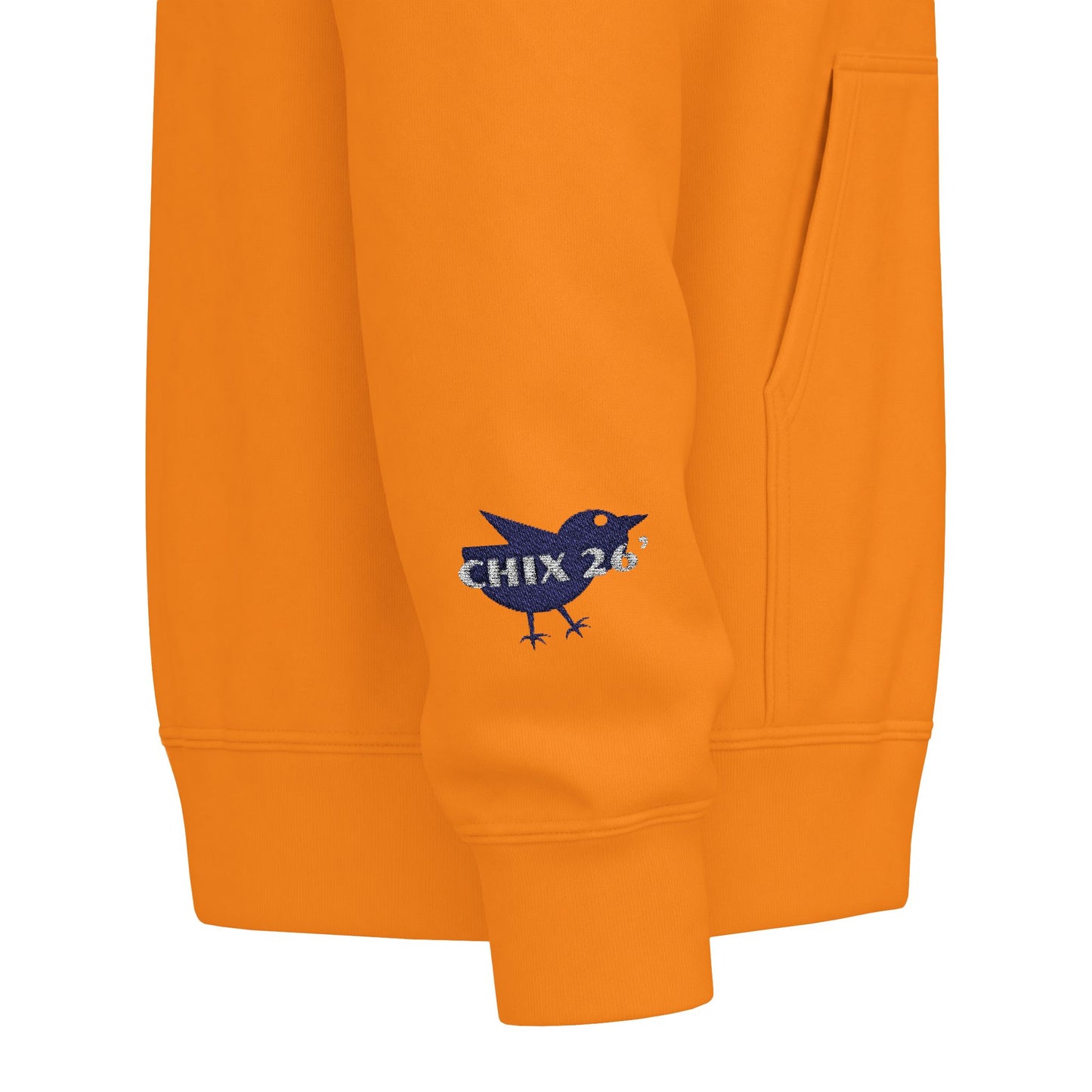 Chix 2026 Full-Zip Hoodie — embroidered dark logos on chest and wrist