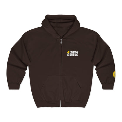Chix 2026 Full-Zip Hoodie — embroidered light logos on chest and wrist