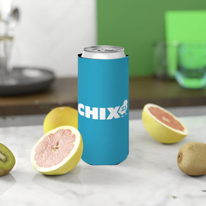 Slim Can Cooler - white on turquoise