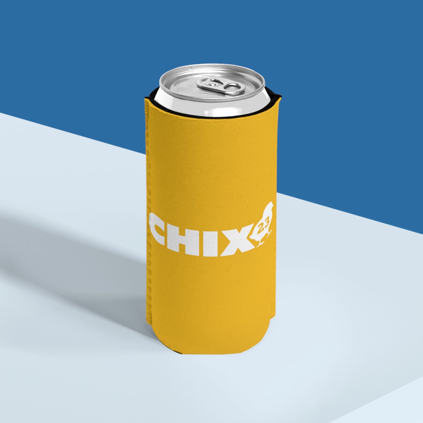 Slim Can Cooler - white on yellow