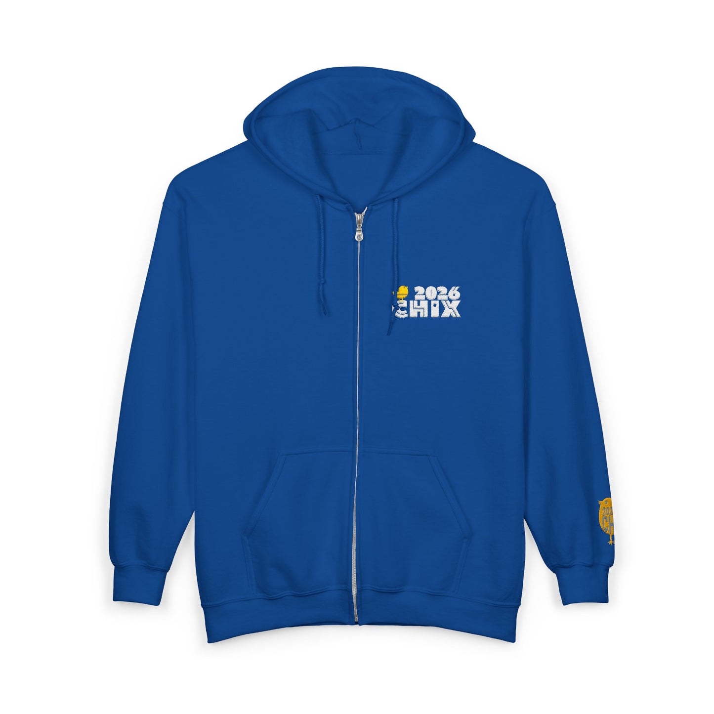 Chix 2026 Full-Zip Hoodie (fixed) — embroidered light logos on chest and wrist