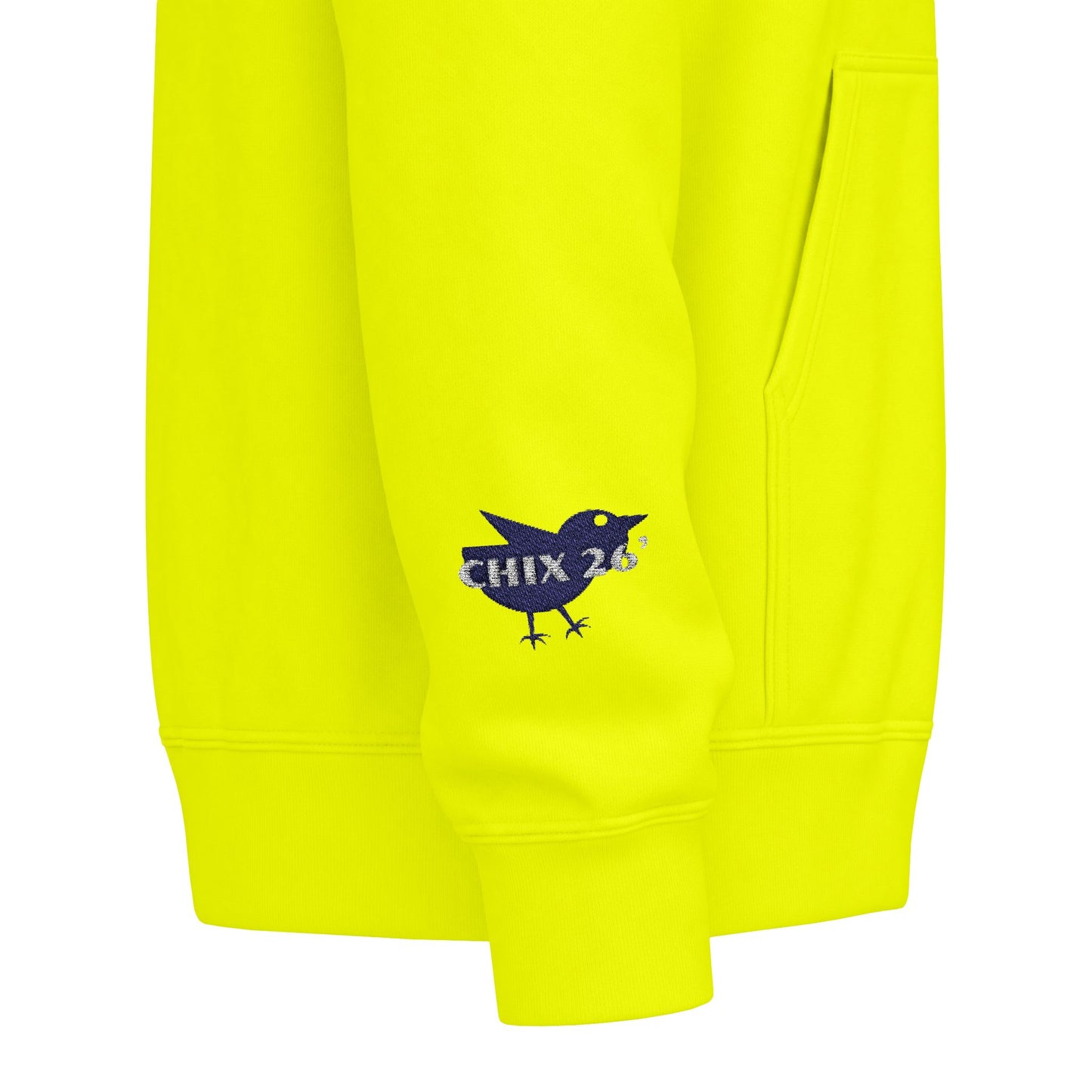Chix 2026 Full-Zip Hoodie — embroidered dark logos on chest and wrist