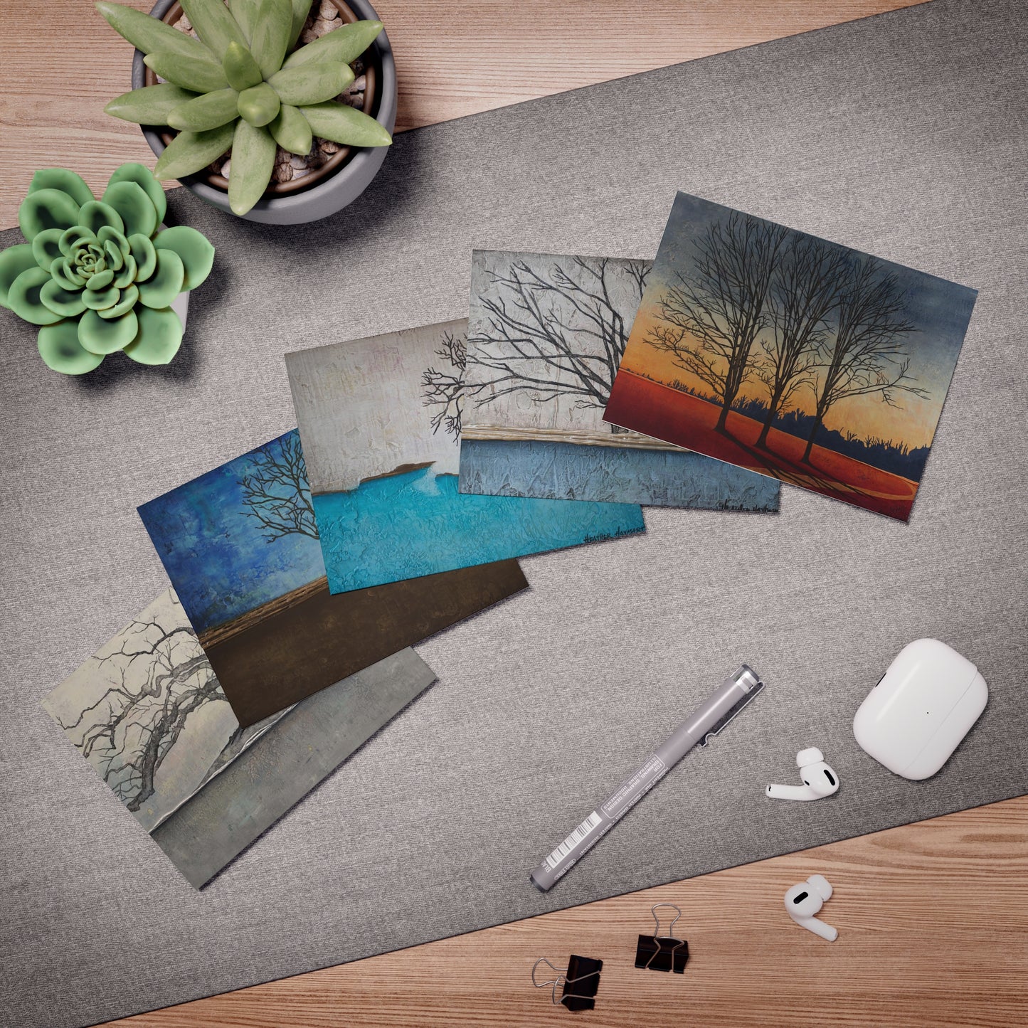 Horizontal Tree Paintings - Greeting Cards (5-Pack)