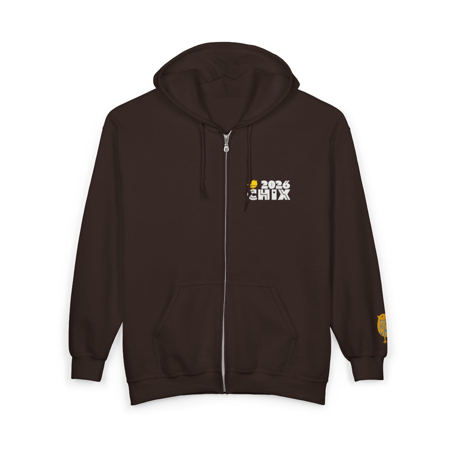 Chix 2026 Full-Zip Hoodie — embroidered light logos on chest and wrist