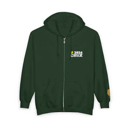 Chix 2026 Full-Zip Hoodie — embroidered light logos on chest and wrist