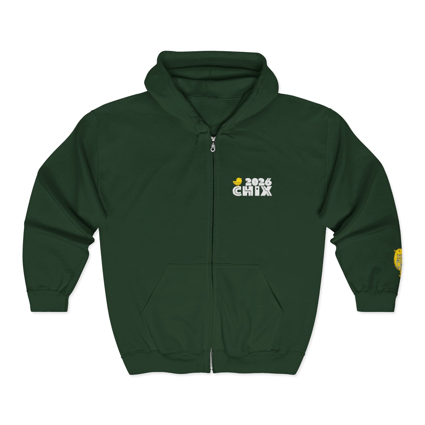 Chix 2026 Full-Zip Hoodie — embroidered light logos on chest and wrist