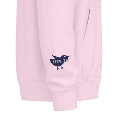 Chix 2026 Full-Zip Hoodie — embroidered dark logos on chest and wrist